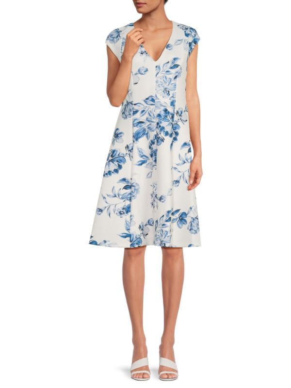 Floral A-Line Midi-Dress Calvin Klein