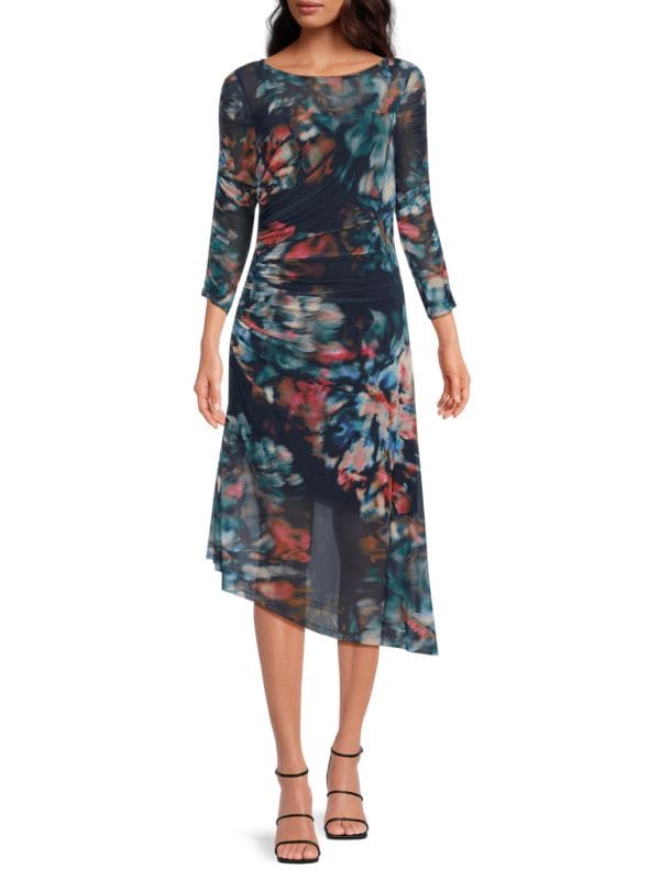 Floral Ruched Midi-Dress Calvin Klein