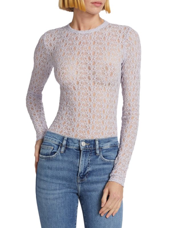 Mesh Lace Crewneck Long-Sleeve Top Frame