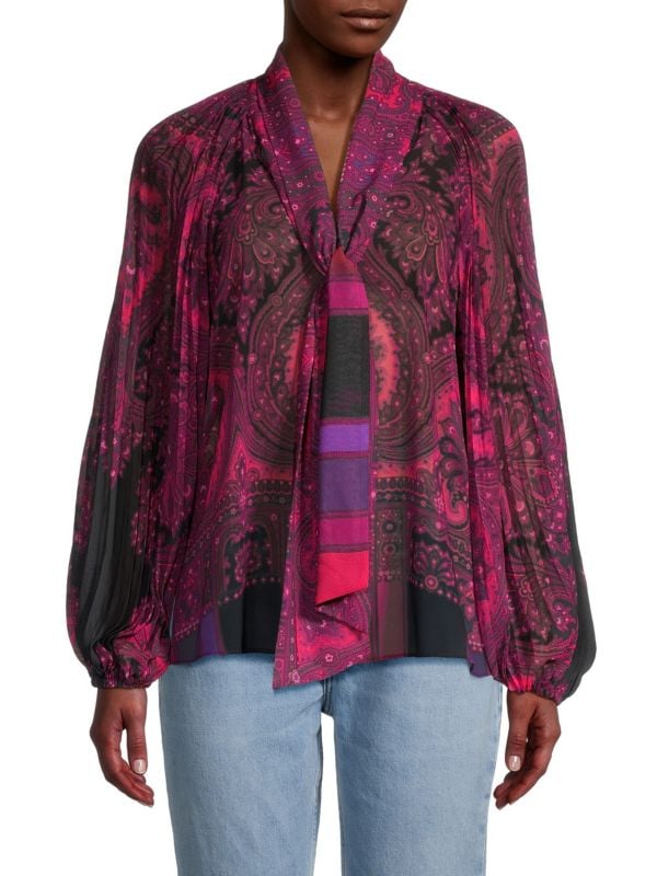 Renee Fontana-Print Tie-Neck Blouse Kobi Halperin