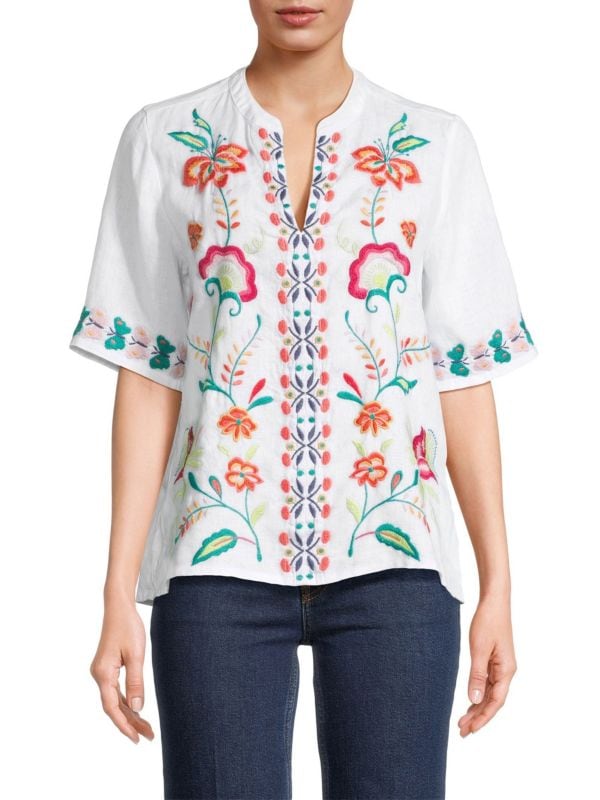 Averi Embroidered Linen Top Johnny Was