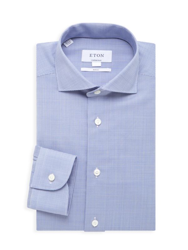 Contemporary-Fit Houndstooth Merino Wool Dress Shirt Eton