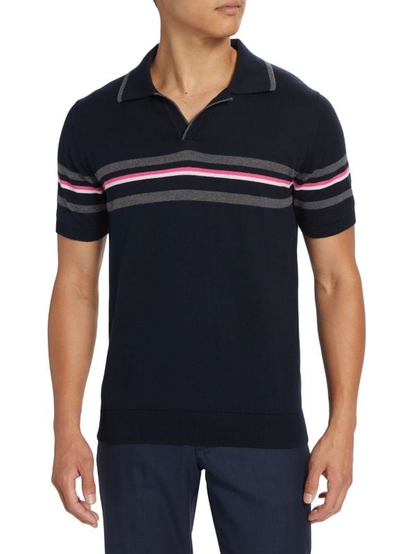 Slim-Fit Stripe Johnny Collar Polo Saks Fifth Avenue