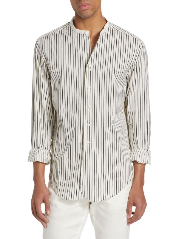 Classic Striped Band Collar Shirt Ralph Lauren