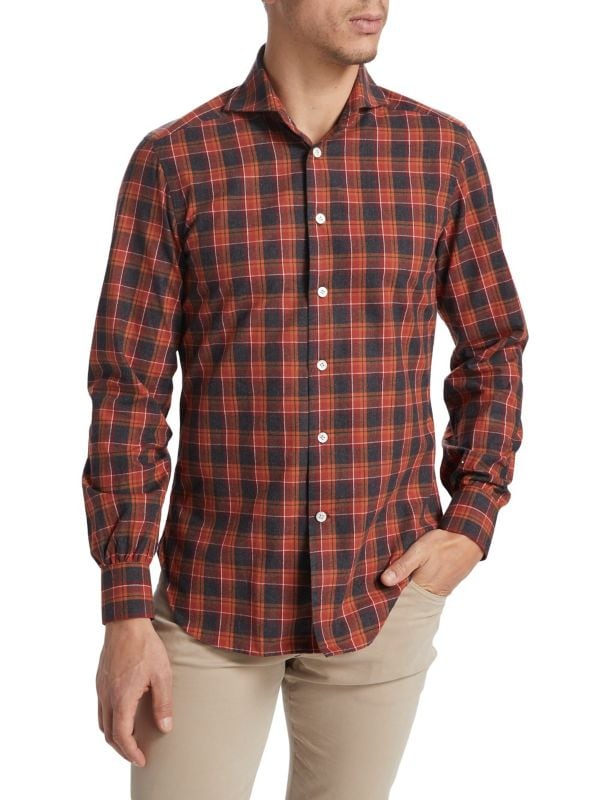 Plaid Button-Front Shirt Kiton