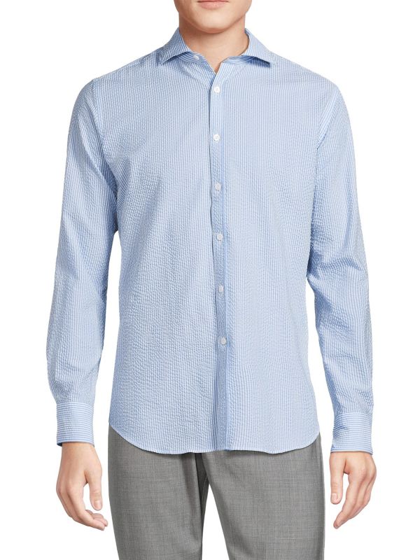 Striped Seersucker Cotton Shirt Canali