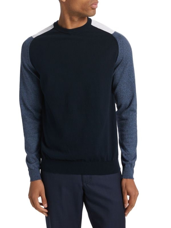 Slim-Fit Colorblocked Cotton Sweater Saks Fifth Avenue