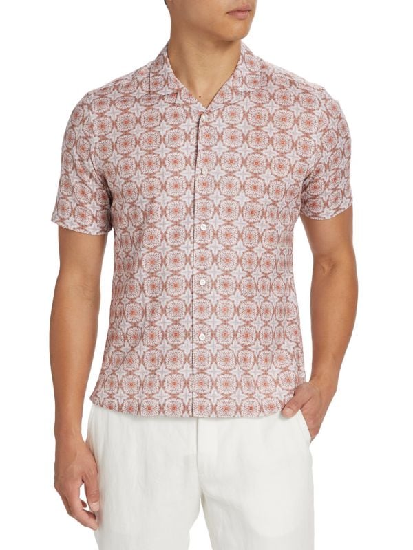 Slim-Fit Medallion Short-Sleeve Shirt Saks Fifth Avenue