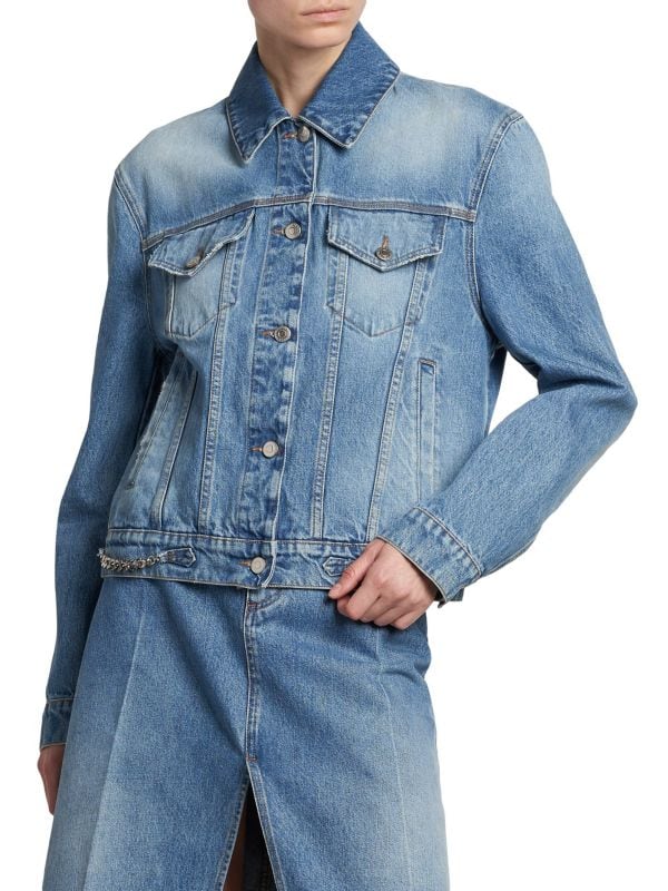 Iconic Falabella Chain-Accented Denim Jacket Stella McCartney