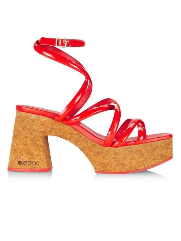 Cecelia 95MM Leather & Cork Wedge Sandals Jimmy Choo