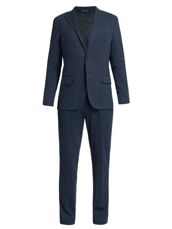 Cotton-Blend Windowpane Slim-Fit Suit Saks Fifth Avenue