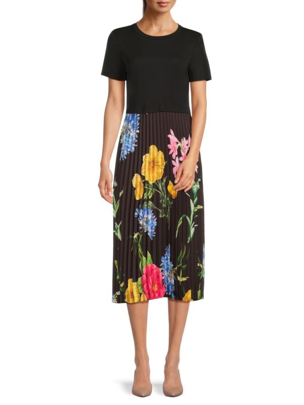 Floral Accordian Skirt Midi-Dress Karl Lagerfeld Paris