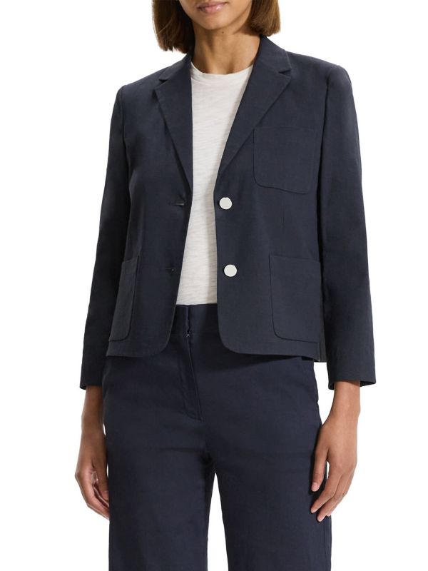 Shrunken Linen-Blend Blazer Theory