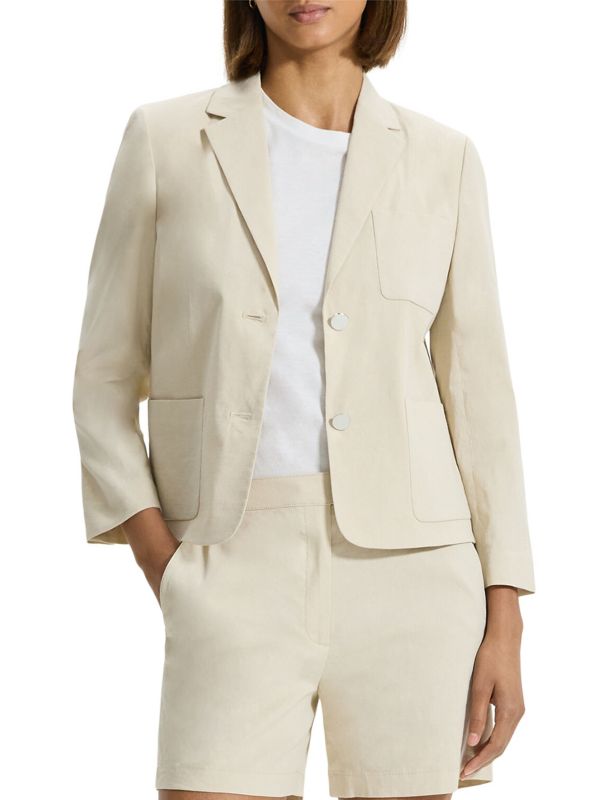 Shrunken Linen-Blend Blazer Theory