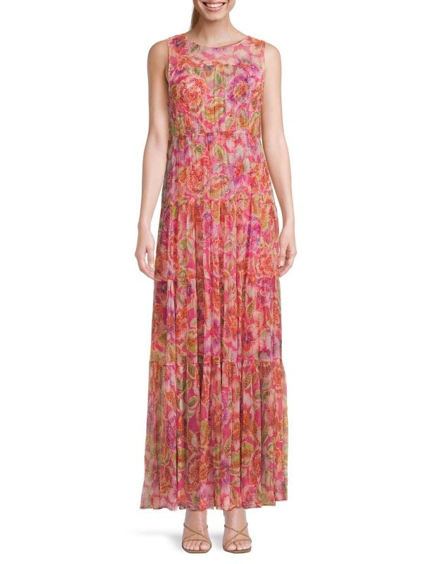 Logan Tiered Floral Silk Maxi Dress Johnny Was