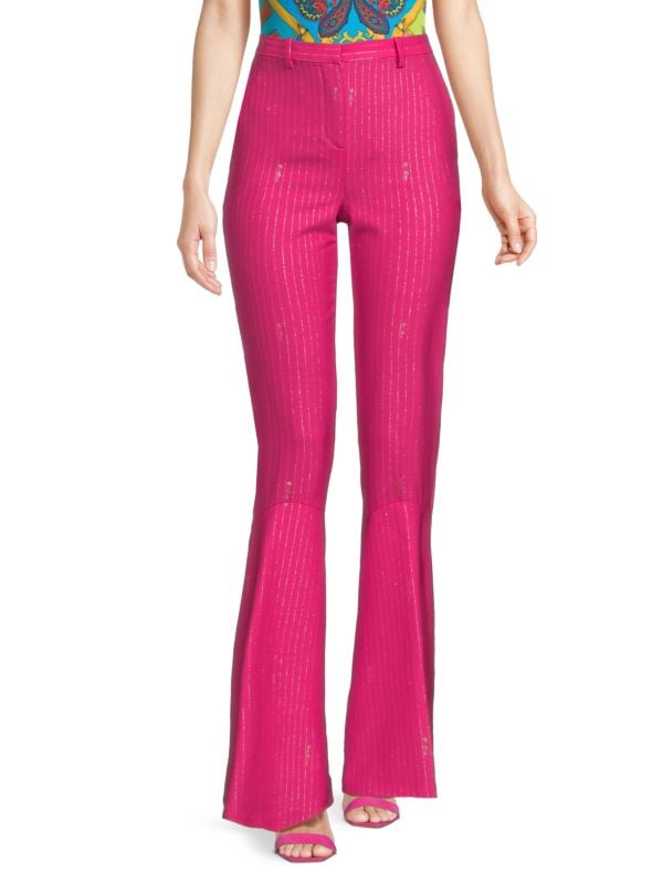 Striped Virgin Wool Blend Bootcut Pants Versace