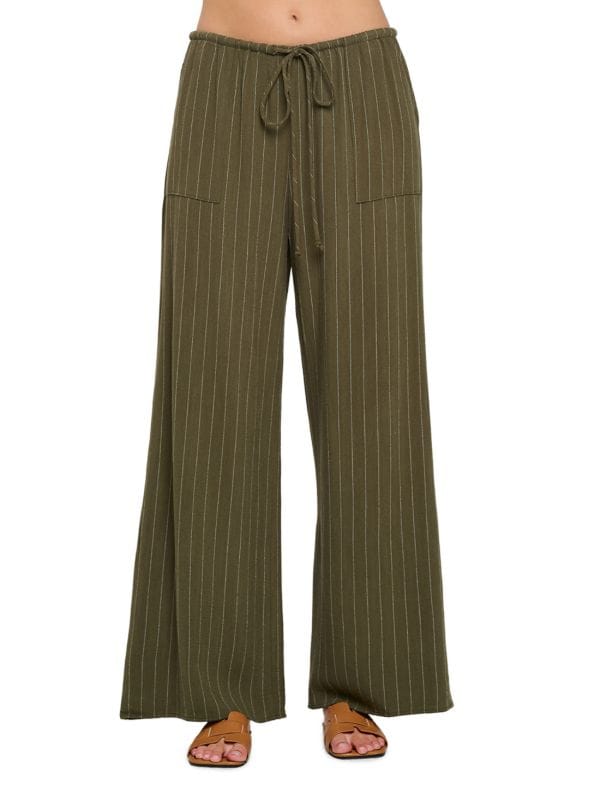 Striped Linen Blend Wide Leg Pants Renee C