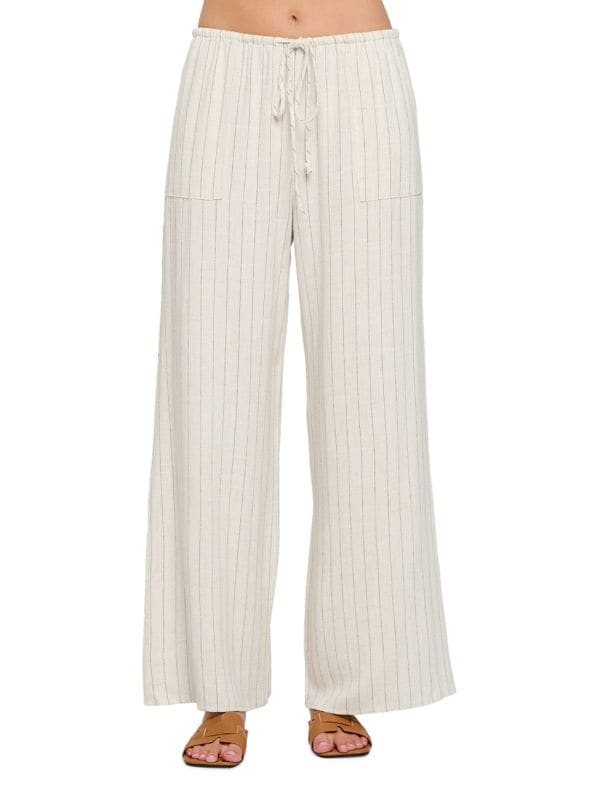 Striped Linen Blend Wide Leg Pants Renee C