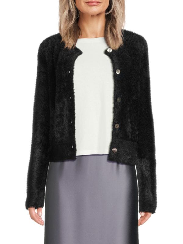 Eyelash Fuzzy Knit Cardigan Vince