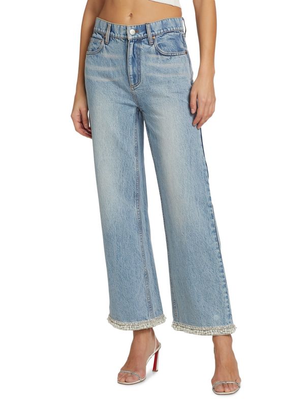 Ora Embellished High-Rise Wide-Leg Jeans Alice + Olivia