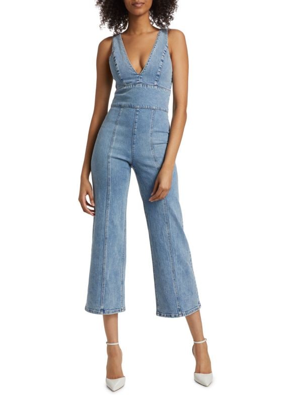 Sandra Denim V-Neck Jumpsuit Alice + Olivia