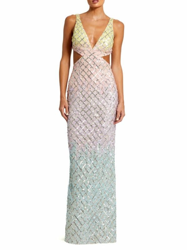 Colorblock Sequin Cutout Column Gown Mac Duggal