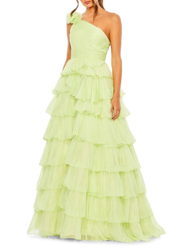 One Shoulder Ruffle Tiered Ballgown Mac Duggal