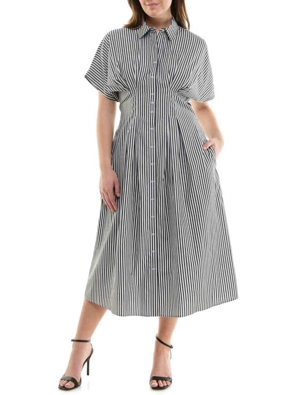 Button-Front Poplin Midi-Length Shirtdress Nicole Miller New York