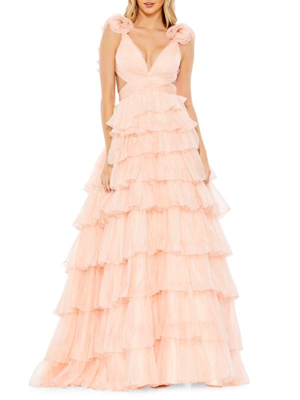 Ruffle Plunging Ball Gown Mac Duggal