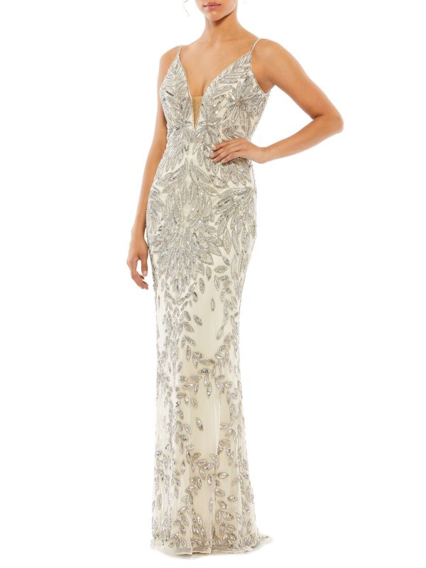 Plunge-Neck Sequin Trumpet Gown Mac Duggal