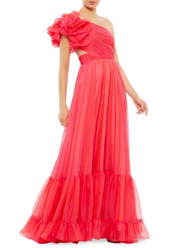 One Shoulder Ruffle Tiered Gown Mac Duggal