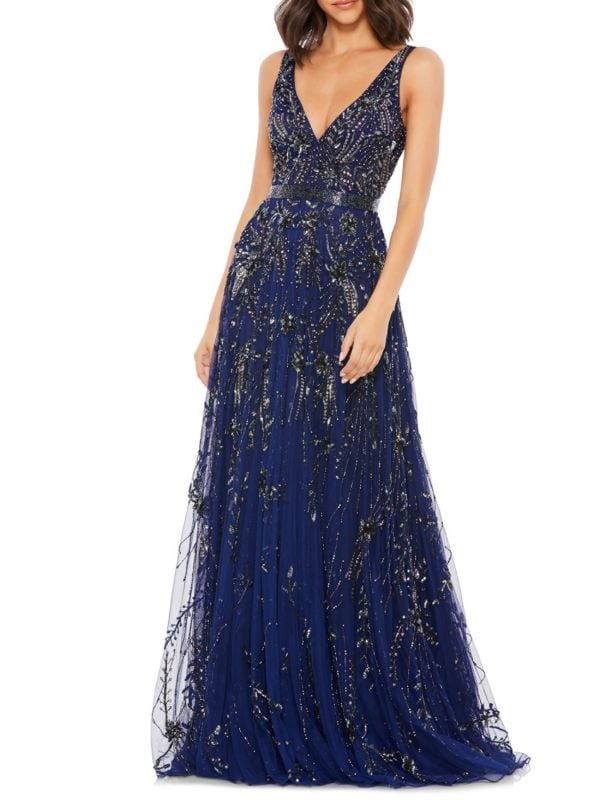 Embellished Plunging Gown Mac Duggal