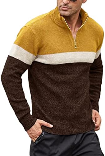 Men Quarter-Zip Sweaters Long Sleeve Pullover Casual Fashion 1/4 Color Block Slim Fit Golf Polo Fall Winter Sweater Tops Ryannology