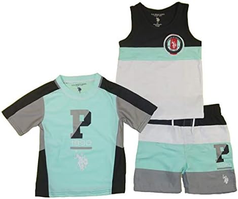 U.S. Polo Assn. Boys' 3-Piece Swimsuit Trunk and Rashguard (Mint, 4T) U.S. Polo Assn.