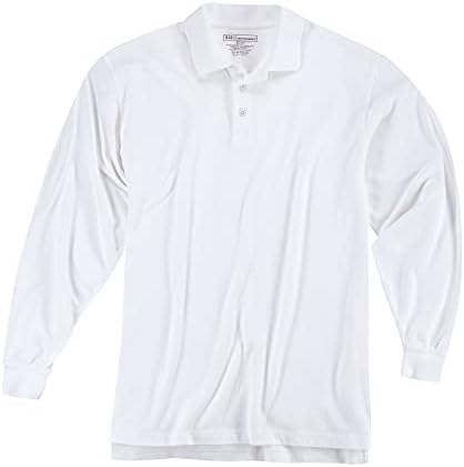 5.11 Tactical Professional Long Sleeve Polo Shirt, Cotton Pique Knit, Reinforced Seams, White, Medium, Style 42056 5.11