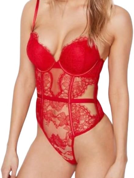 Victoria's Secret Bombshell Lace Teddy, Push Up, Women's Lingerie, Very Sexy Collection (XS-XL) (Lipstick, Small) Victoria"s Secret