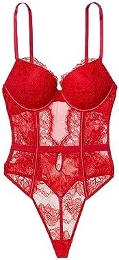 Victoria's Secret Bombshell Lace Teddy, Push Up, Women's Lingerie, Very Sexy Collection (XS-XL) (Lipstick, Medium) Victoria"s Secret