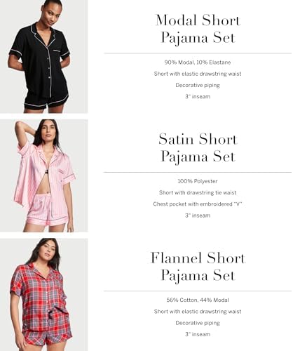 Victoria's Secret Satin Pajama Set, Short Sleeve Button Down Shirt & Shorts, Sleepwear for Women (XS-XXL) Victoria"s Secret