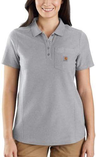 Carhartt womens Relaxed Fit Short-sleeve Polo Work Utility T Shirt, Heather Gray, X-Large US Carhartt