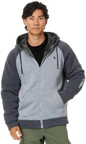 U.S. Polo Assn. Men's USPA Contrast Raglan Sleeve Sherpa Hoodie Heather Grey Large U.S. Polo Assn.