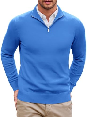 Runcati Mens Quarter Zip Sweaters Long Sleeve Slim Fit Pullover Mock Neck Casual Knit Polo Sweater Runcati