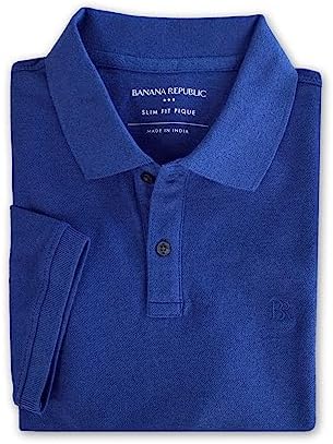 Banana Republic Mens Slim Fit Pique Mesh All Cotton Monogram Polo Shirt, Banana Republic Factory