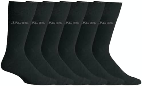 U.S. Polo Assn. 6 Pair Men's Crew Length Soft Dress Socks - Breathable & Moisture Control Socks for Indoor or Outdoor Wear, BLK 7509 (Shoe Size 6-12) U.S. Polo Assn.