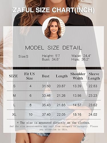 ZAFUL Women's Zip Up Sweater Long Sleeve Polo V Neck Ribbed Knit Slim Cropped Sweater Pullover Jumper Tops Zaful