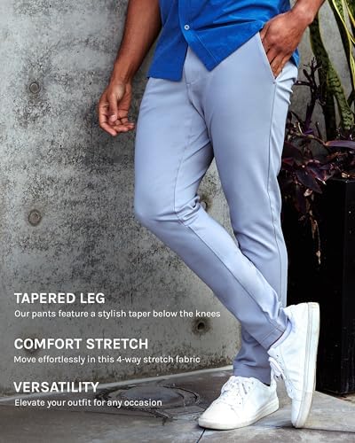 INTO THE AM Mens Casual Pants - Premium Tapered Leg Comfort Khaki Chino Stretch Pants Into The Am