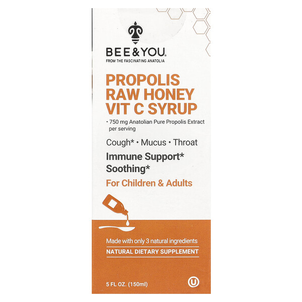 Propolis Raw Honey Vit C Syrup, 5 fl oz (150 ml) Bee & You