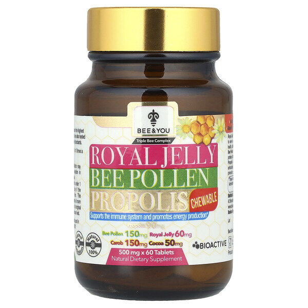 Royal Jelly Bee Pollen Propolis Chewable, 60 Tablets Bee & You