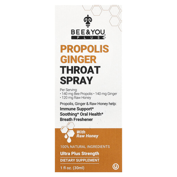 Propolis Ginger Throat Spray, 1 fl oz (30 ml) Bee & You