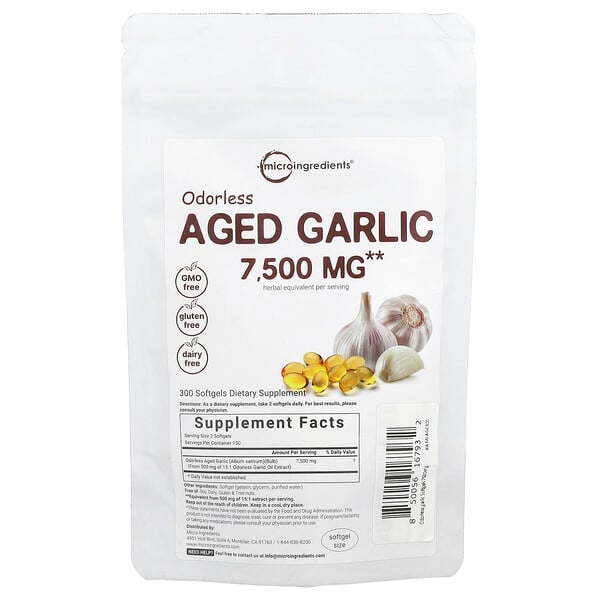 Odorless Aged Garlic, 7,500 mg, 300 Softgels (3,750 mg per Softgel) Micro Ingredients