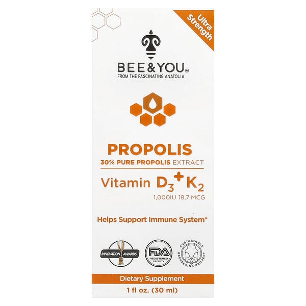 Propolis, Vitamin D3 + K2, 1 fl oz (30 ml) Bee & You